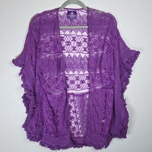 Curations Caravan Women's Open Lace Crochet Cardigan Kimono Frayed S Cottagecore